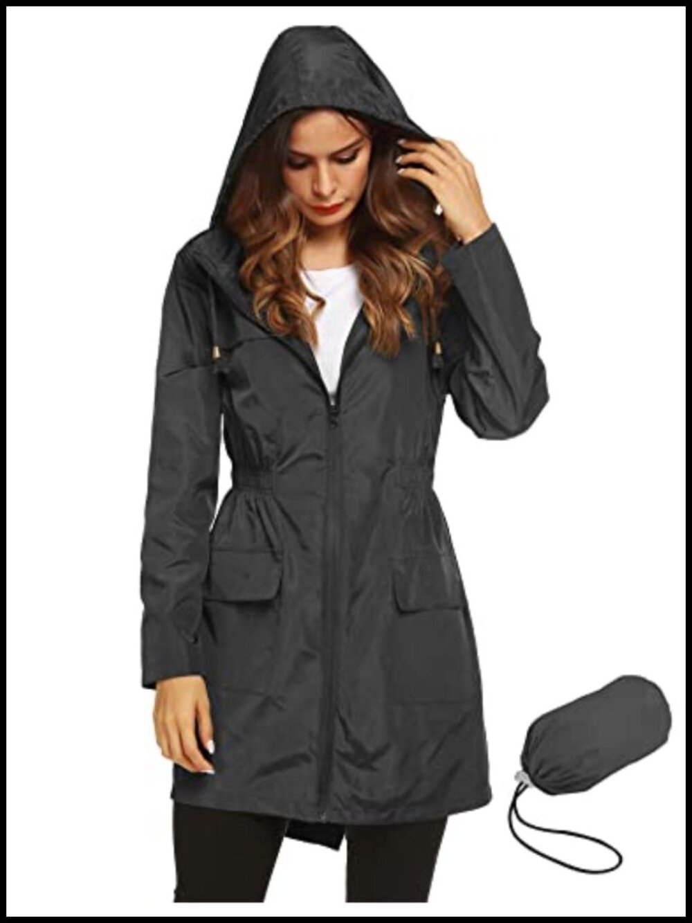 Waterproof Lightweight Hooded Rain Jacket Packable Outdoor